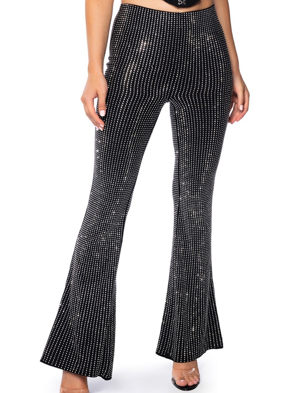 AKIRA Black Rhinestone Flared Pants